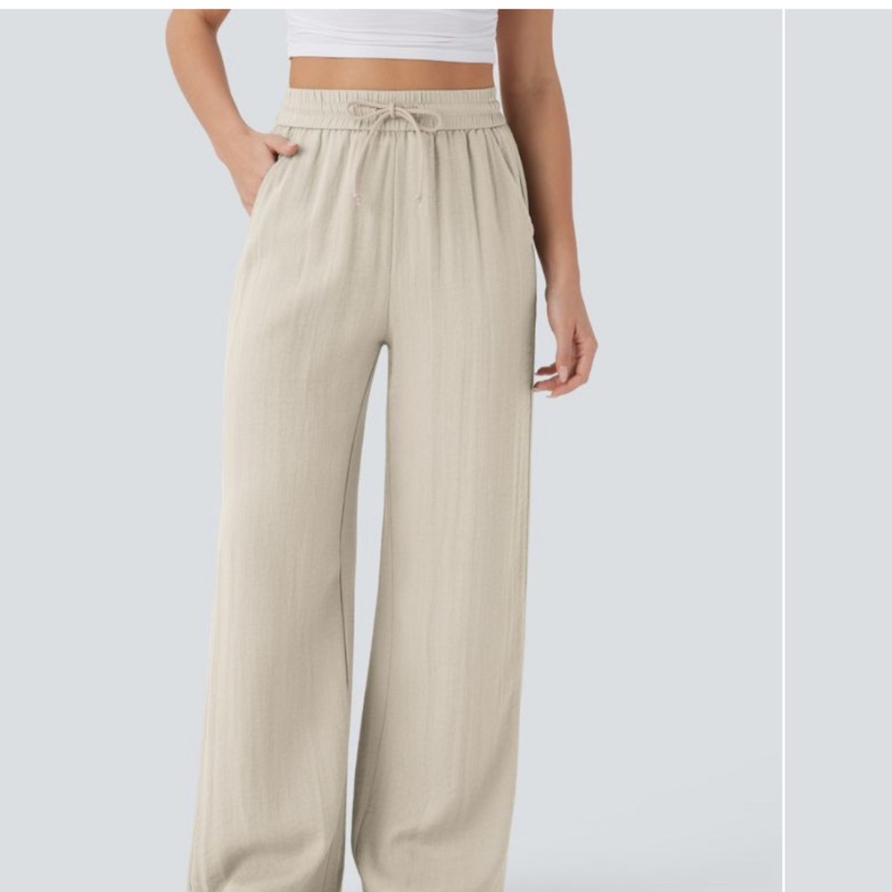 HALARA Women's Beige Wide Leg Drawstring Pants